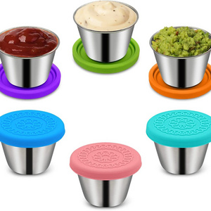 Reusable Small Stainless Steel Condiment Container Portion Cups Jam Dipping Sauce Cups with silicone lid