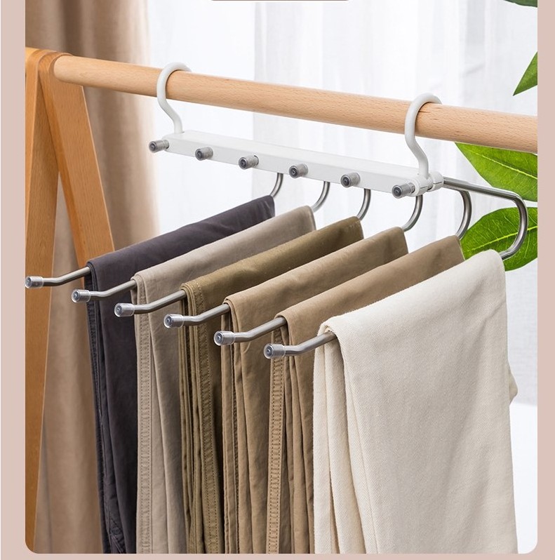 Magic Multi-Layer Jeans Tie Scarf Towel Clothes Closet Rack Metal Non Slip Trouser Hanger Space Saving Magic Pant Hanger