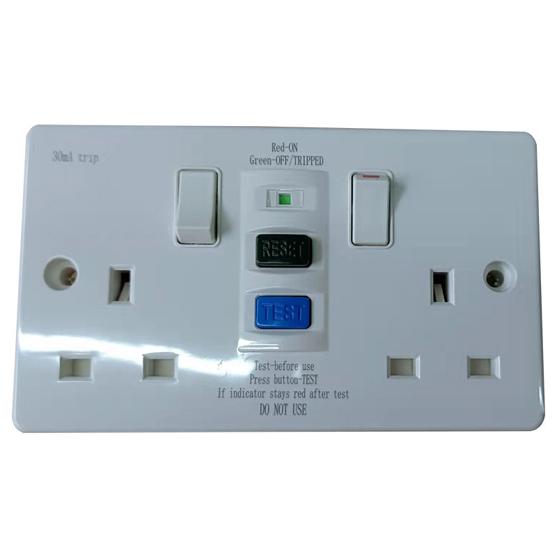 13A 10MA 30MA RCD British SWITCH SOCKET outlet 230V GFCI  2 gang UK wall switch