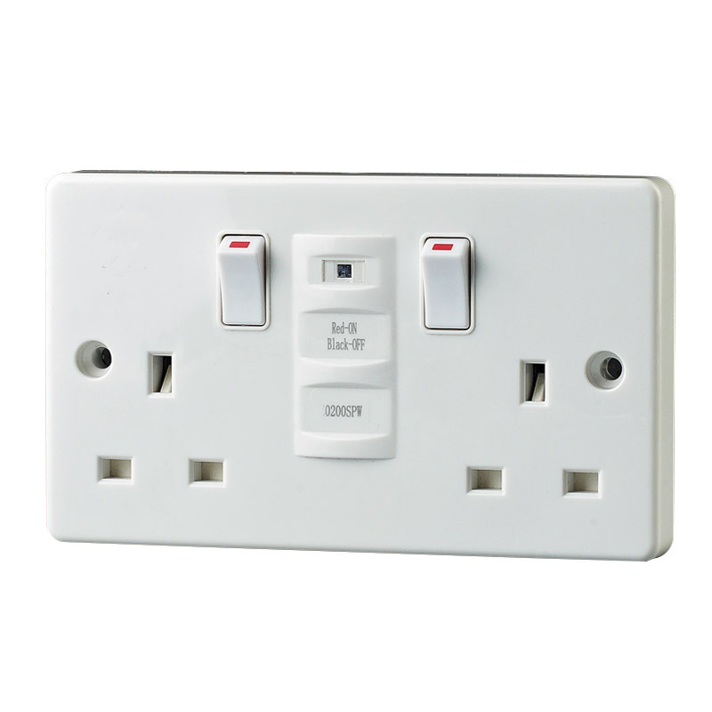 13A 10MA 30MA RCD British SWITCH SOCKET outlet 230V GFCI  2 gang UK wall switch