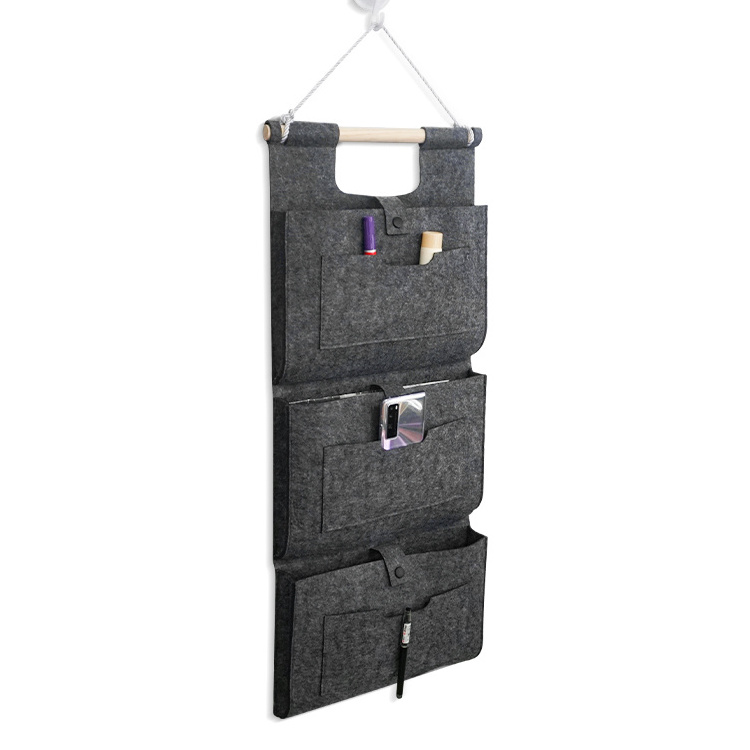 Folding Felt Wall Hanging Storage Bag Organizer with 3 Pockets for Over the Door Mount Closet and Wardrobe