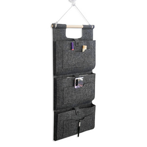 Folding Felt Wall Hanging Storage Bag Organizer with 3 Pockets for Over the Door Mount Closet and Wardrobe