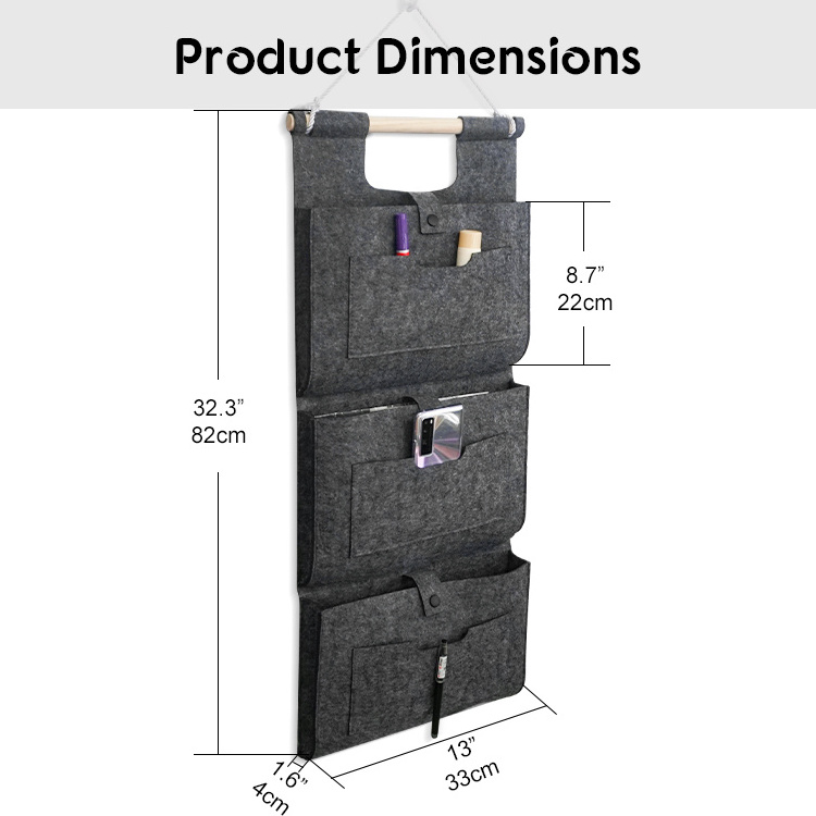 Folding Felt Wall Hanging Storage Bag Organizer with 3 Pockets for Over the Door Mount Closet and Wardrobe