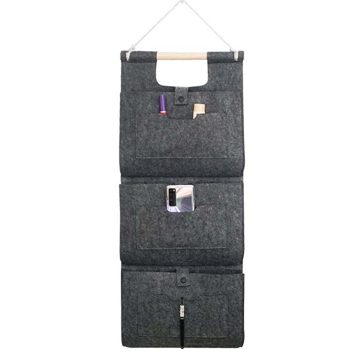 Folding Felt Wall Hanging Storage Bag Organizer with 3 Pockets for Over the Door Mount Closet and Wardrobe