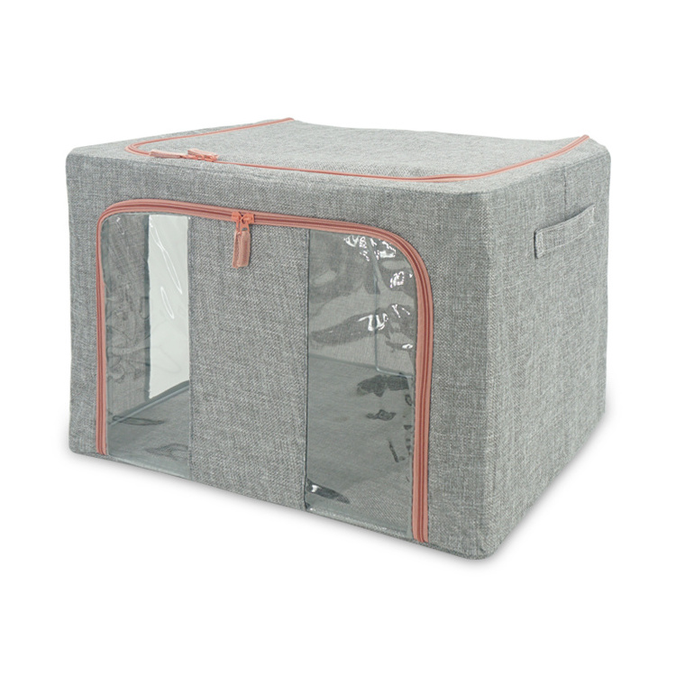 Foldable Storage Bins - Frame Storage Box Linen Fabric Stackable Clothes Container Organizer with Clear Window