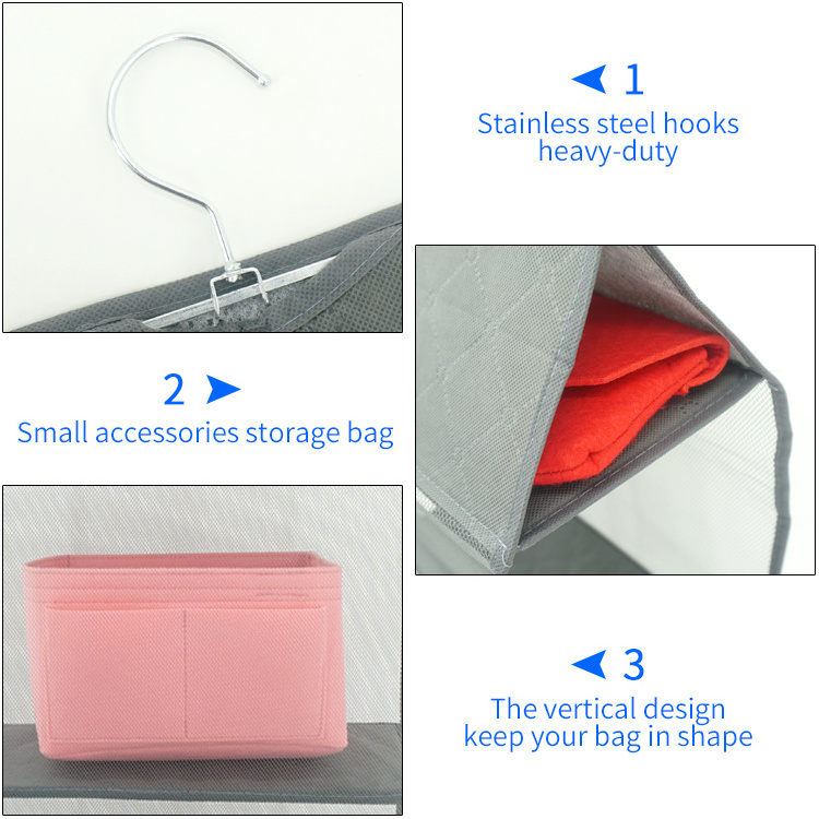 Dust-proof Wardrobe Closet Storage Holder Bag 4 Pockets Wall Hanging Handbag Organizer