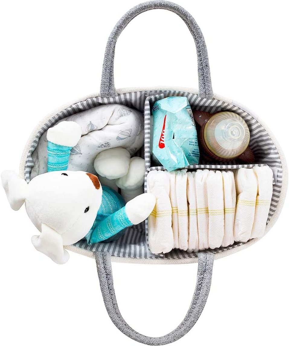 Baby Rope Diaper Caddy Organizer / Nursery Storage Bin and Car Organizer for Diapers and Baby Wipes