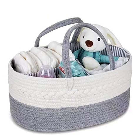 Baby Rope Diaper Caddy Organizer / Nursery Storage Bin and Car Organizer for Diapers and Baby Wipes