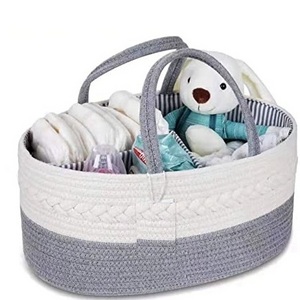 Baby Rope Diaper Caddy Organizer / Nursery Storage Bin and Car Organizer for Diapers and Baby Wipes