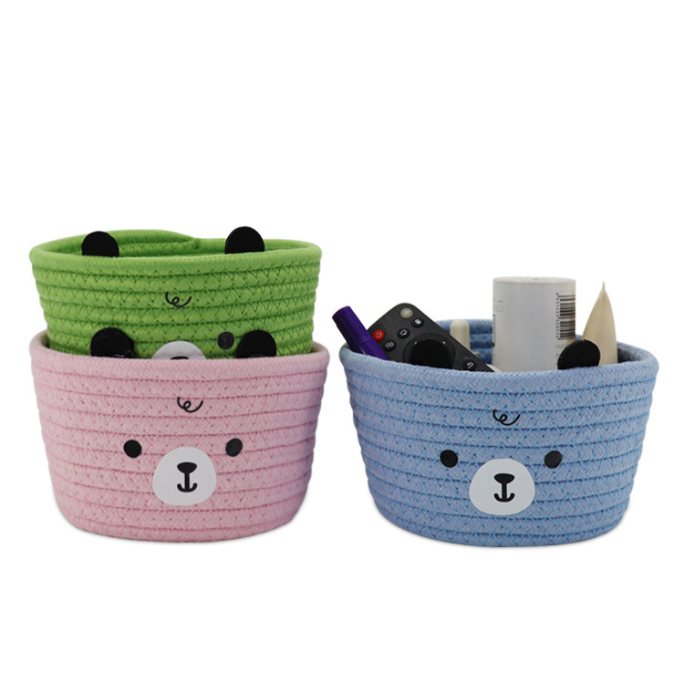 Small Bear Cotton Rope Basket Baby Basket Cute Kids Basket for Organization Stuffed Animal Storage Hamper for Pen, Tissue, Candy