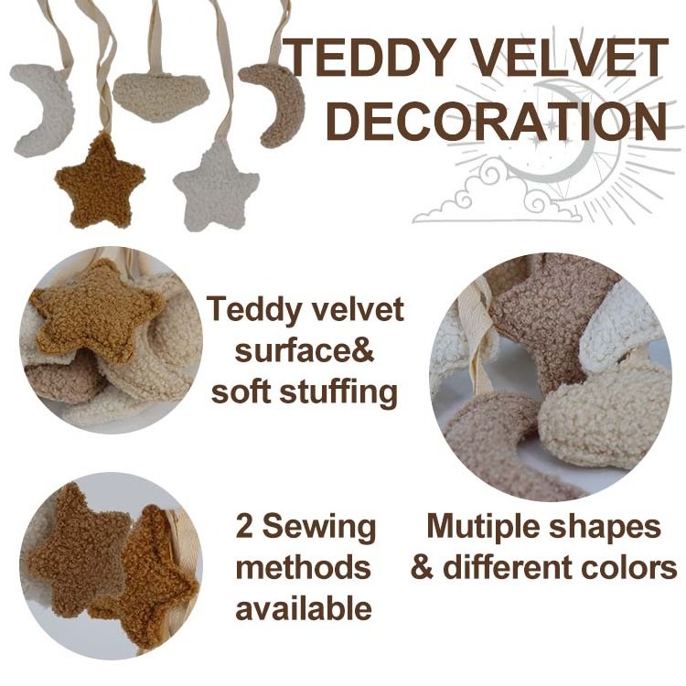 New Design Teddy Velvet Hanging Decoration Home Ornaments Customized Cute Star,Crescent Moon,Clouds Shaped