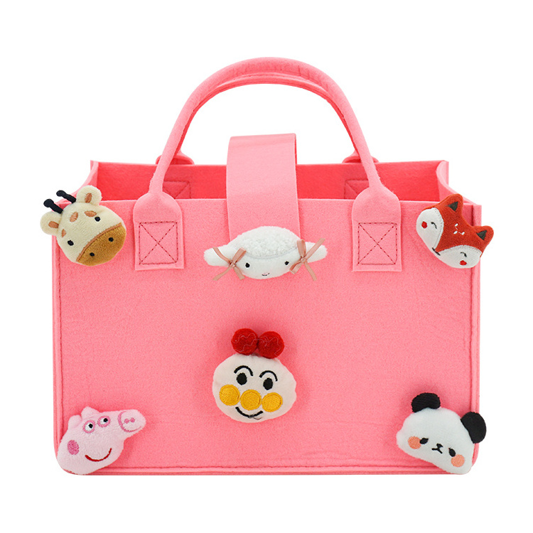 Low MOQ Handmade Wholesale Felt Bag Cartoon Decoration Gift Bag Women Lady Tote Handbag for Shopping Commuting Traveling