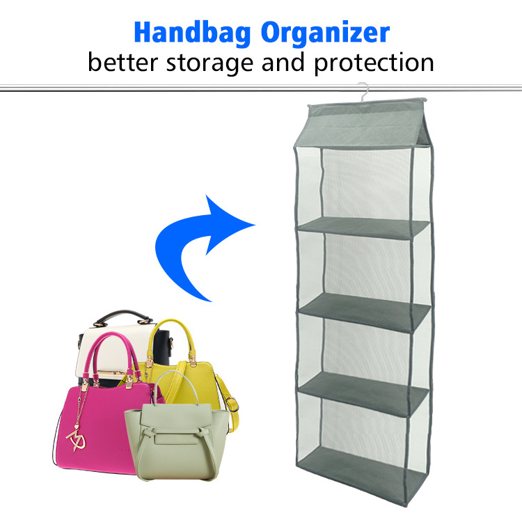 Dust-proof Wardrobe Closet Storage Holder Bag 4 Pockets Wall Hanging Handbag Organizer