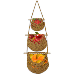 Natural Color 3-Tier Hanging Wall Basket for Storage Boho Nursery Closet Organizer Over the Door Storage Basket for Closet Decor