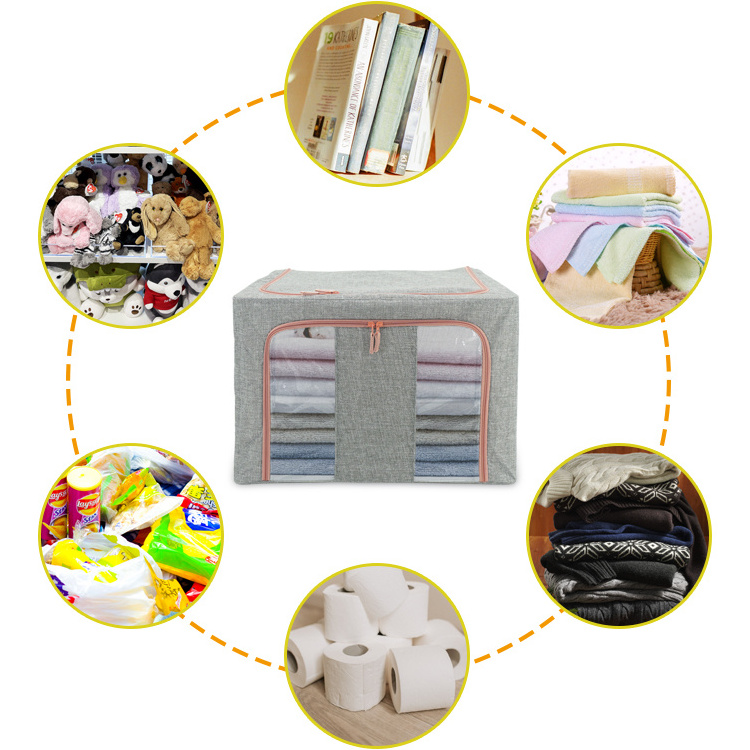 Foldable Storage Bins - Frame Storage Box Linen Fabric Stackable Clothes Container Organizer with Clear Window