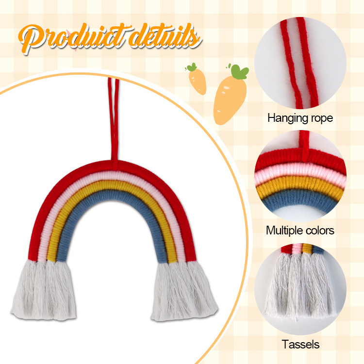 New Arrival Handmade Cute Cotton Rope Cartoon Rainbow Nursery Baby Room Wall Hanging Decoration with Tassels