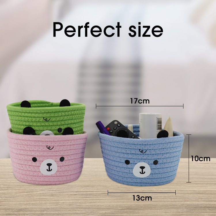 Small Bear Cotton Rope Basket Baby Basket Cute Kids Basket for Organization Stuffed Animal Storage Hamper for Pen, Tissue, Candy