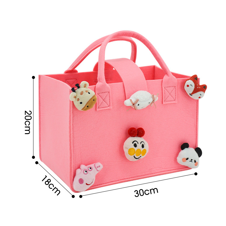 Low MOQ Handmade Wholesale Felt Bag Cartoon Decoration Gift Bag Women Lady Tote Handbag for Shopping Commuting Traveling