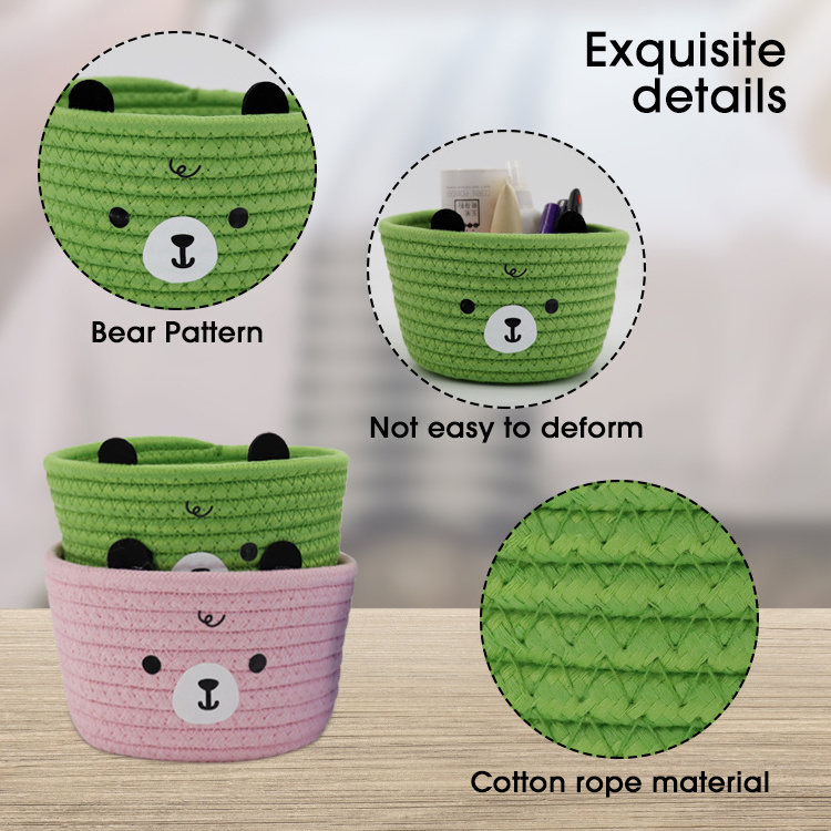 Small Bear Cotton Rope Basket Baby Basket Cute Kids Basket for Organization Stuffed Animal Storage Hamper for Pen, Tissue, Candy