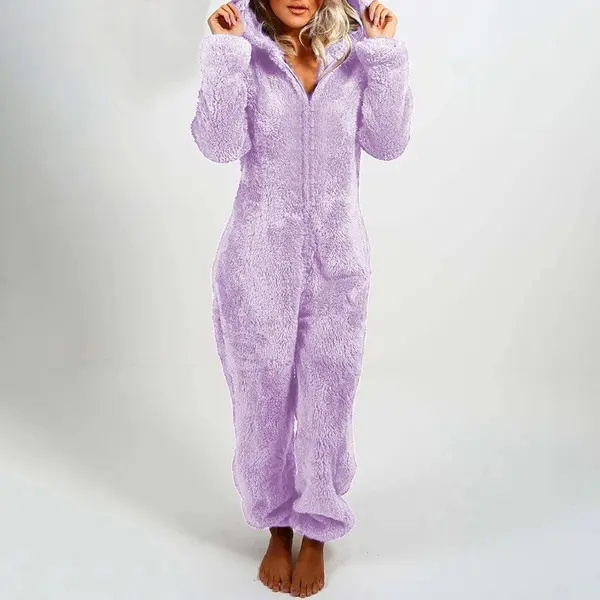 Winter Warm Pyjamas Women Cute Fluffy Fleece Jumpsuits Sleepwear Overall Plus Size Hooded One piece Pajamas For Ladies