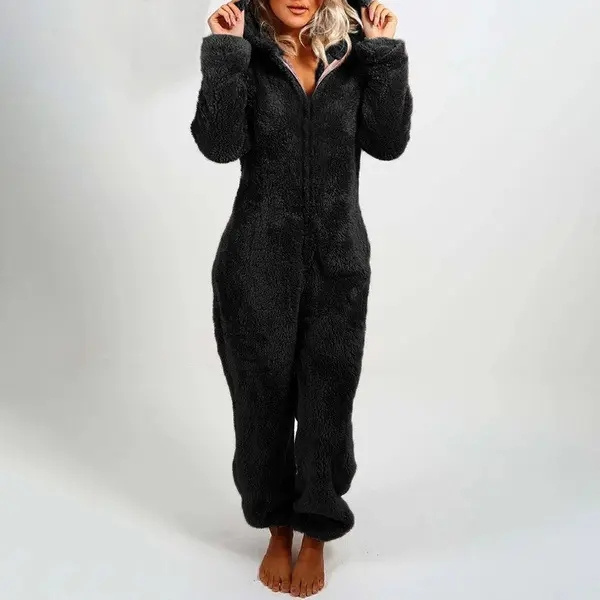 Winter Warm Pyjamas Women Cute Fluffy Fleece Jumpsuits Sleepwear Overall Plus Size Hooded One piece Pajamas For Ladies