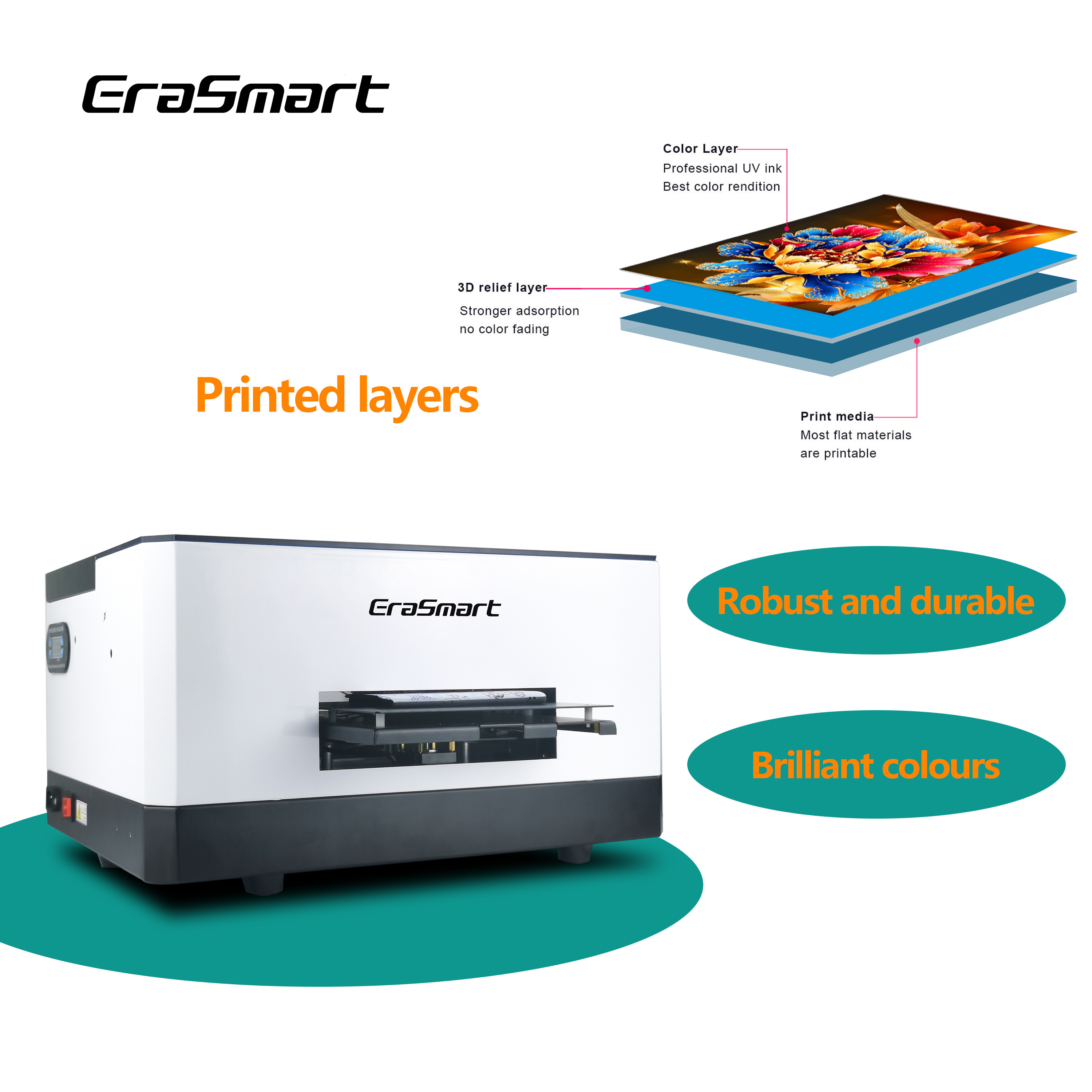 Erasmart A5 Flatbed UV Printer Machine L800 Print Head Acrylic Bottle Phone Case Printer Inkjet Printing Machine UV Printer