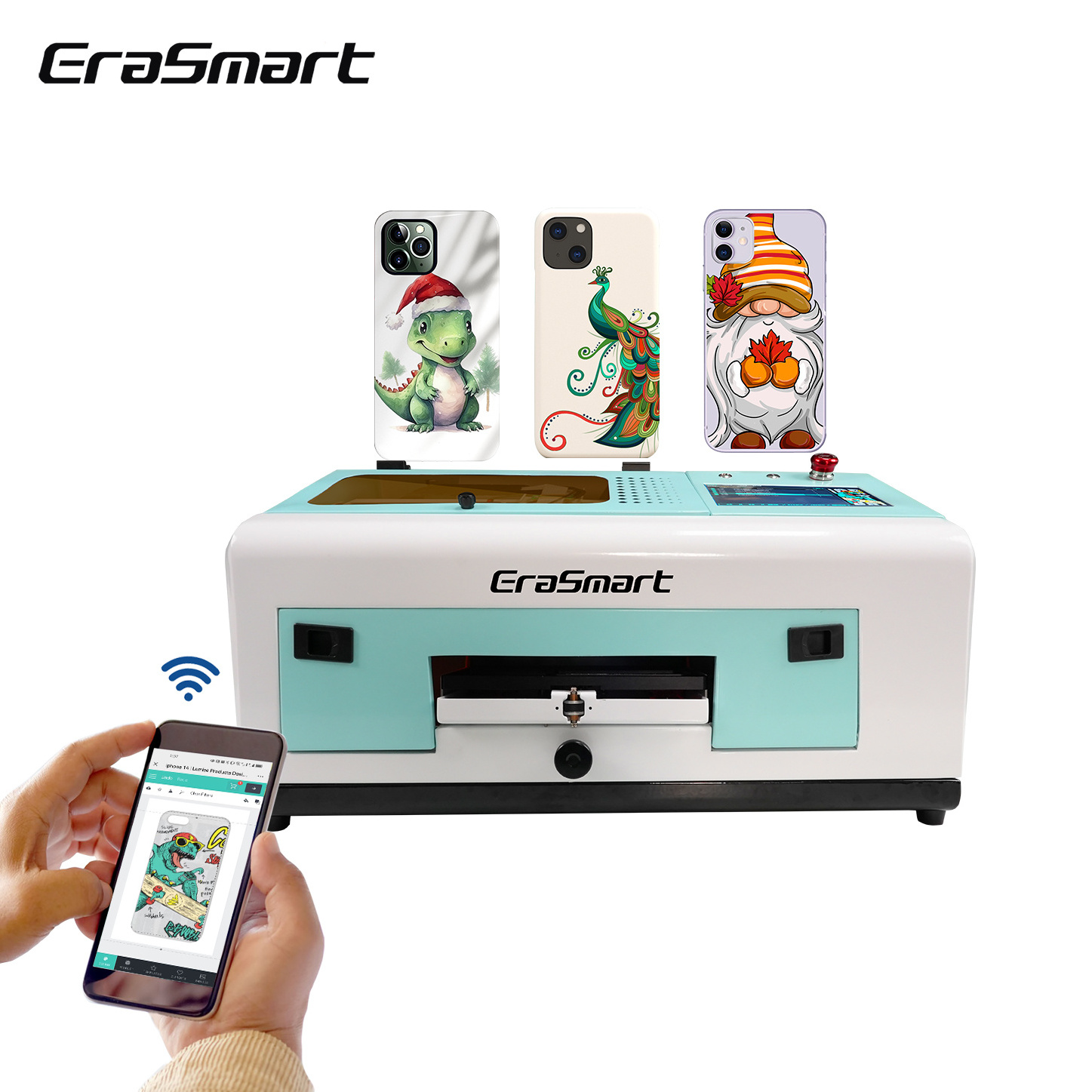 Erasmart Small Economical suitable printing Leather ID Card Mobile Wifi printer automatic Direct cloud phone case uv printer