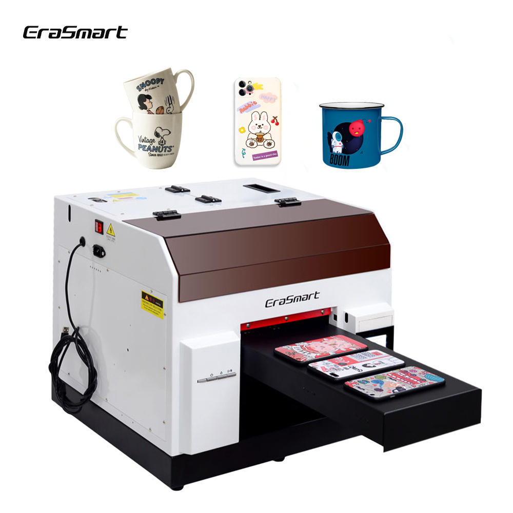 EraSmart L800 Head inkjet printers semi-automatic Flatbed UV Phone Case Printer A4 UV Printer For Small Business