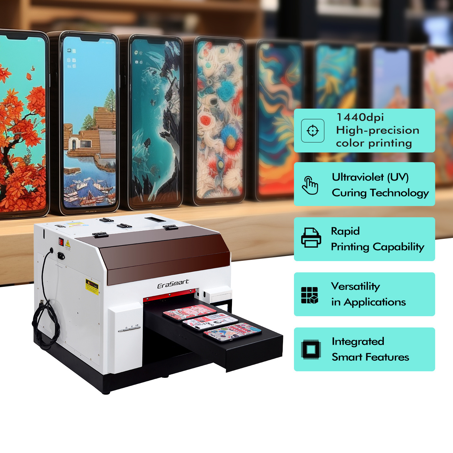 Erasmart A4 UV Printer Small business card Plastic Bag Printing Machine, Small Logo Printing Machine