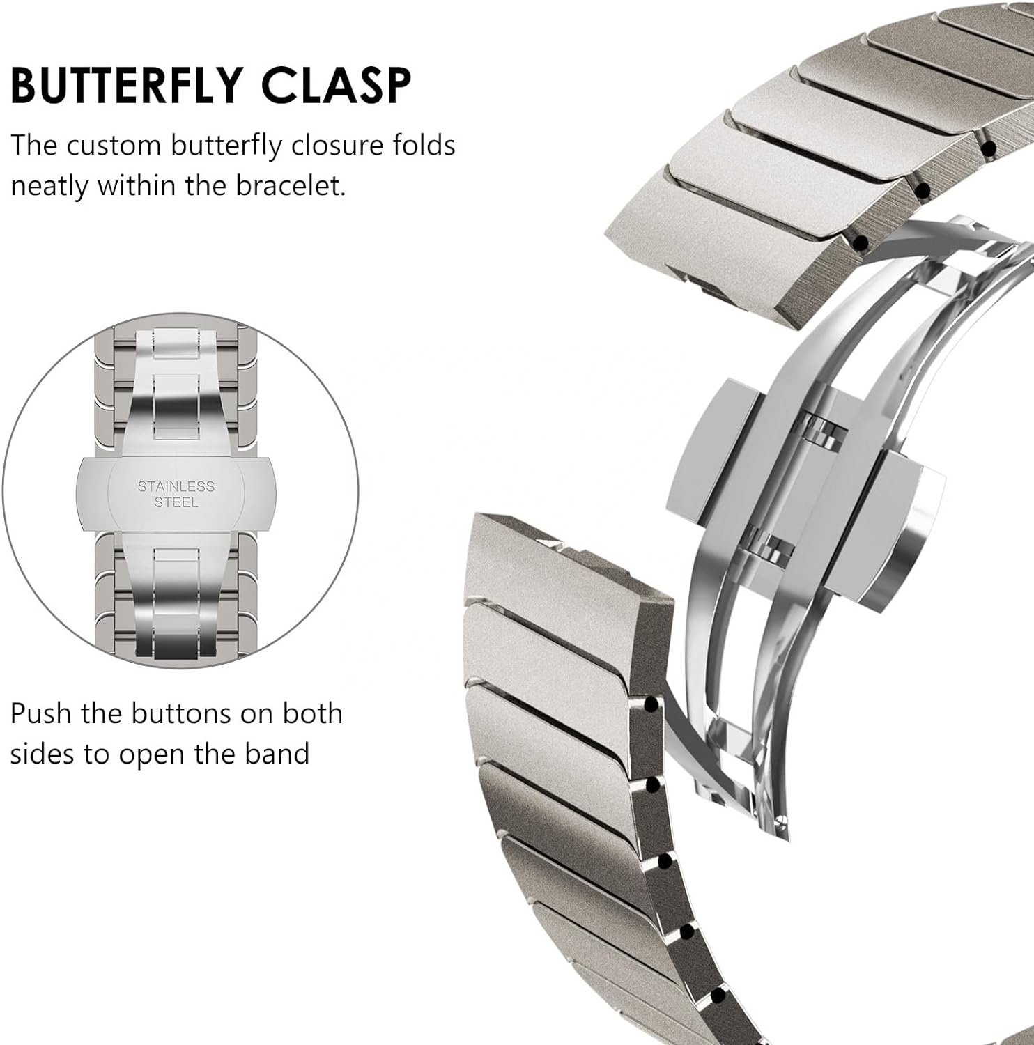 ERAYSUN Butterfly Buckle Watch Band Strap For Apple Watch Ultra 2 49mm Series 9 45mm 41mm Steel Watch Bracelet