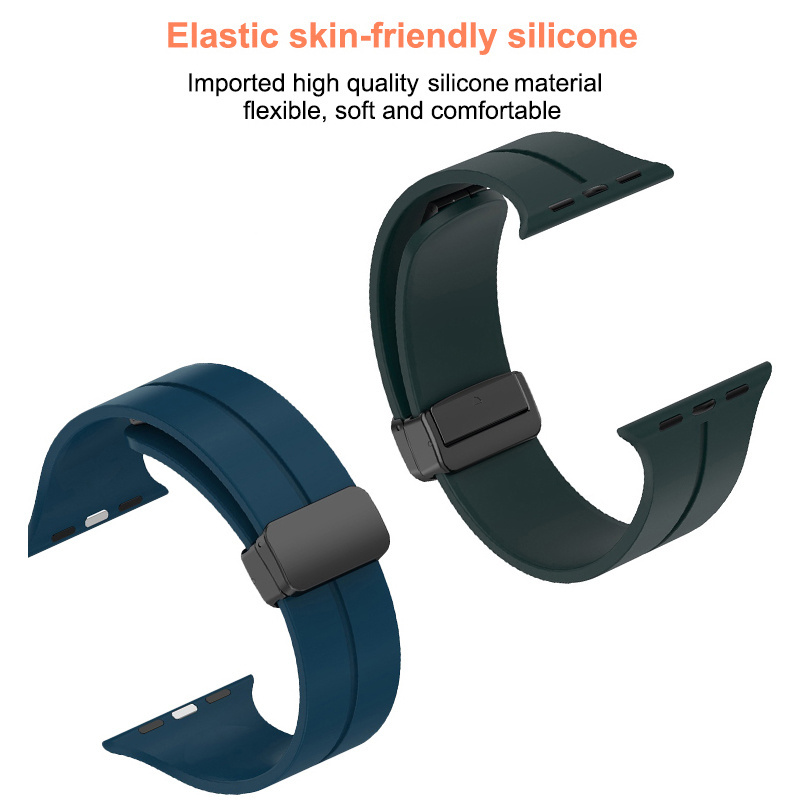 Eraysun Silicone Magnetic Folding Buckle i Watch Band Sport Soft Rubber Belt Smart Magnet Strap 1~7 Series For Apple Watch Ultra