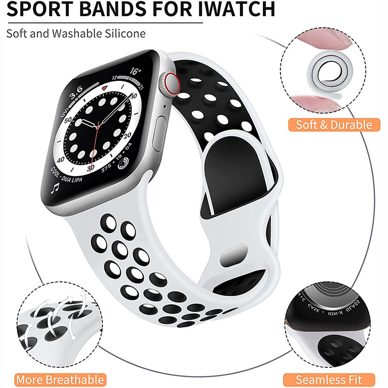 Eraysun Silicone Breathable Sport Smart Band 41/44/45/49mm i Watch Series Ultra 8 7 6 SE 5 Rubber Band for Apple Watch Band