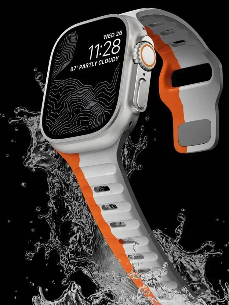 Eraysun Soft Silicone Ultra 2 i Watch Bands Series 44/45/42/40/41/38mm Luxury Classic Rubber Smart Sport Strap For Apple Watch