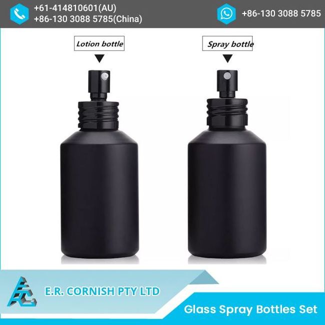 New Arrival Frosted Black Cosmetic Packaging Lotion Glass Spray Bottles Set