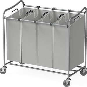 Simple house ware 4-Bag Heavy Duty Rolling Laundry Sorter Cart, Chrome