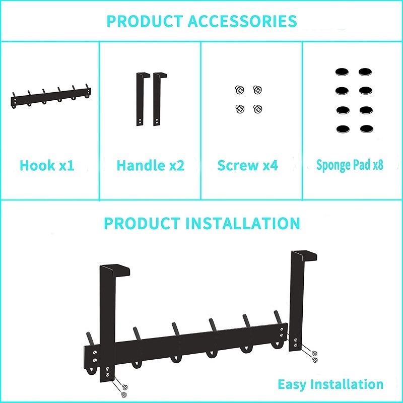 Over The Door Hook 12 hook Rack Stainless Steel Heavy Duty Over Door Hanger Holder for Bathroom Organization