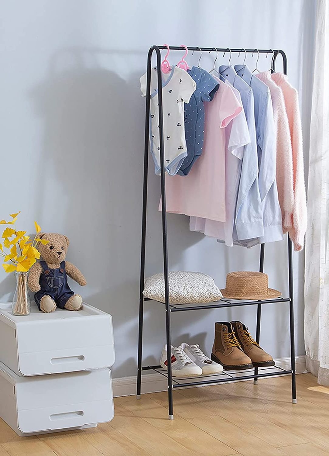 Heavy Duty Clothes Rack with 2-Tier Shelves and Top Rod Hanger