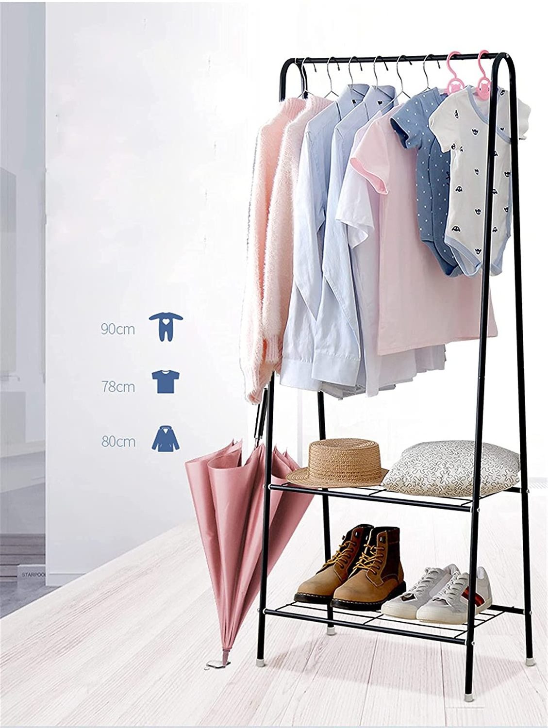 Heavy Duty Clothes Rack with 2-Tier Shelves and Top Rod Hanger