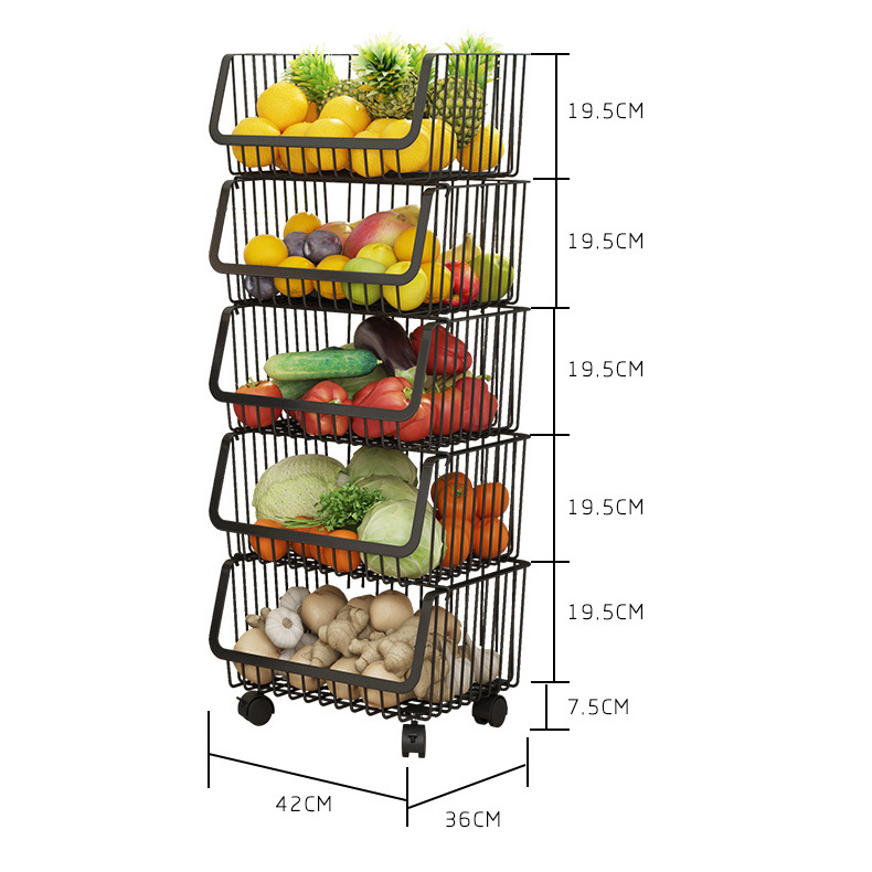 4-Tier Stackable Metal Storage Bins Home Kitchen Vegetable or Fruit Rack & Shelving Unit