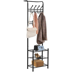 Industrial Entryway Hat Hanger Display Stand Free Standing Garment Storage Shelf 3 Tier Shoe Bench Metal Frame for Living Room