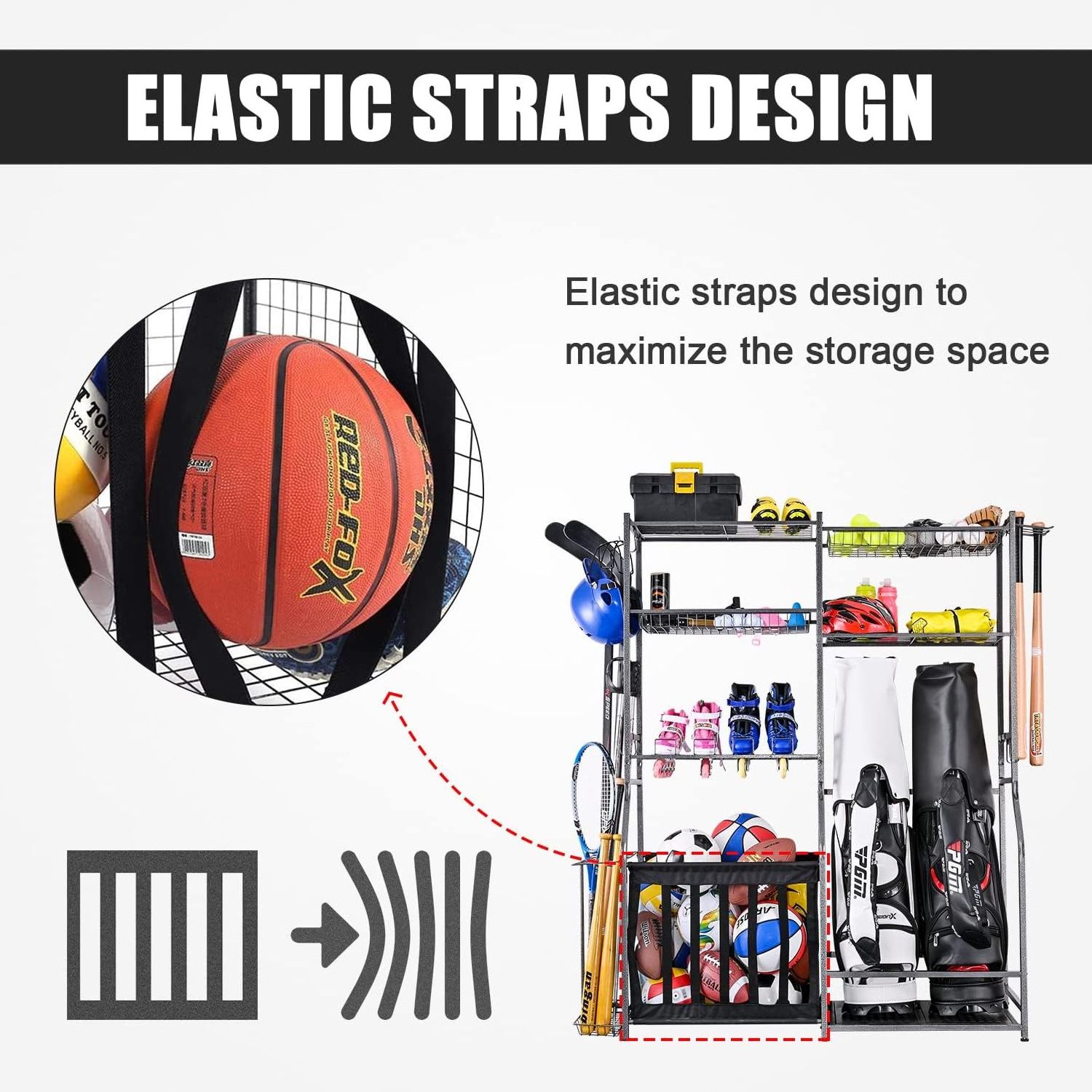 Golf Storage Garage Organizer,2 Golf Bag Storage Stand and Other Sports Equipment Storage Rack,Garage Organizer Shelves