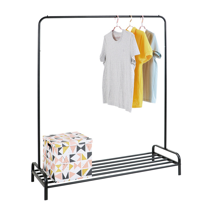 Metal Multifunctional Single Pole Garment Rail Foldable Floor Clothing Organizer with Clothes Hanger Rack for Bathroom Use