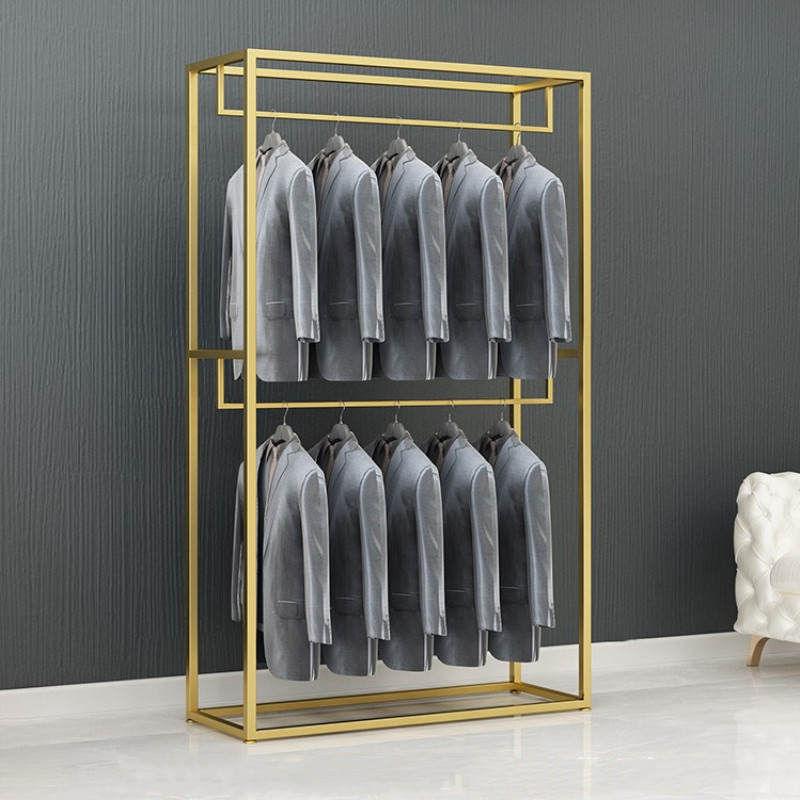 Metal Clothes Display Rack Free Standing Garment Clothing Rack with Bottom Shelf Heavy Duty Closet Organizer for Bedroom