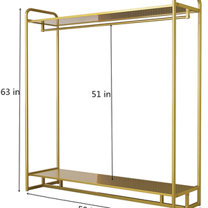 Gold Clothing Rack Modern Boutique Display Rack with 2-Tier Shelf