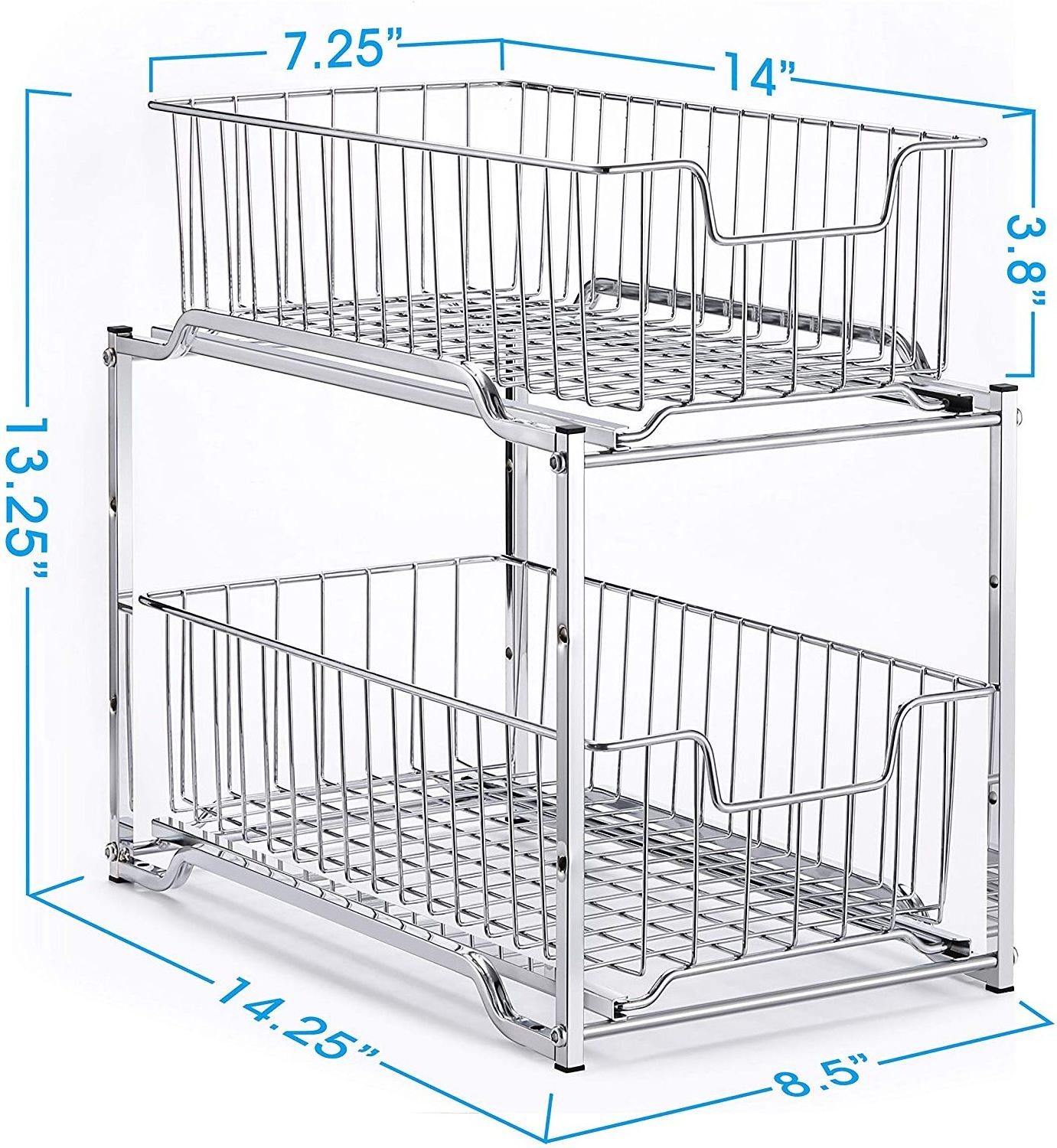 Simple Trending Stackable 2-Tier Under Sink Cabinet Organizer with Sliding Storage Drawer, Chrome