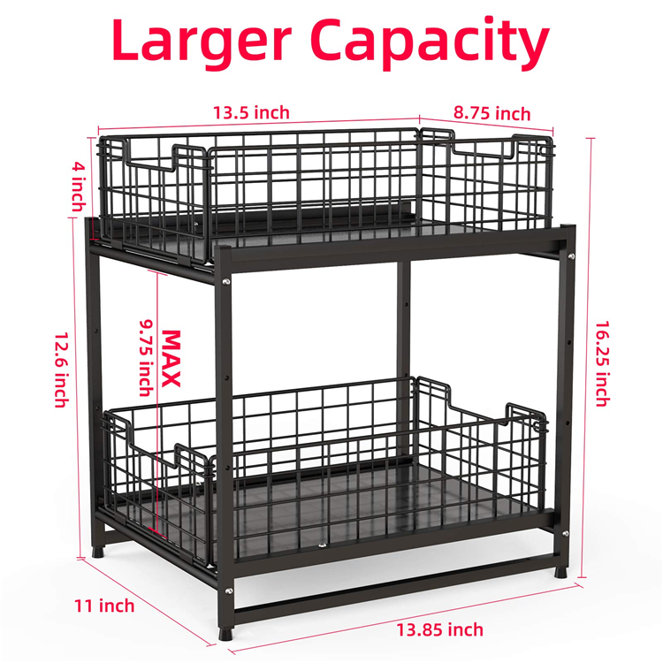 Under Sink Cabinet Organizer 2-Tier Stackable Storage Shelf with Sliding Baskets Drawers for Kitchen