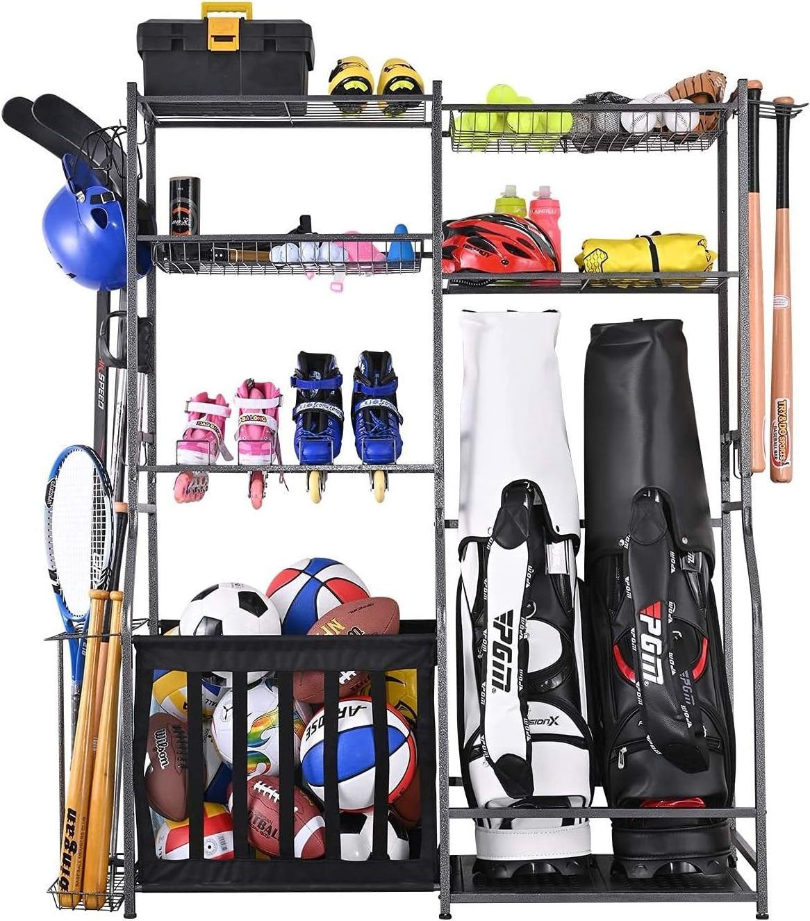 Golf Storage Garage Organizer,2 Golf Bag Storage Stand and Other Sports Equipment Storage Rack,Garage Organizer Shelves