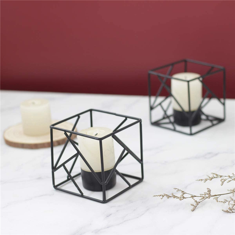 Black Metal Geometric Tea Light Candle Holder for Tables