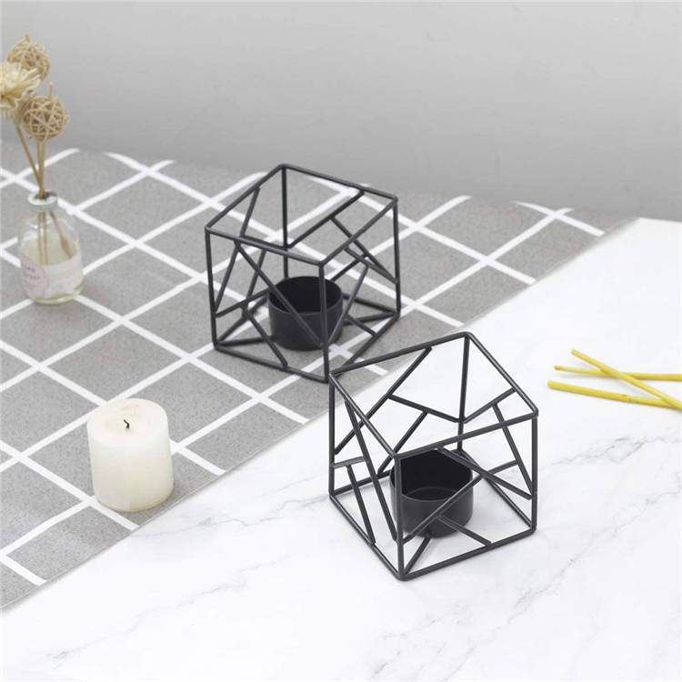 Black Metal Geometric Tea Light Candle Holder for Tables