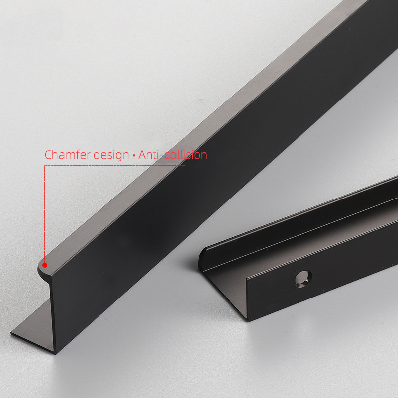 Invisible Hidden Black Aluminum Alloy Handle For Kitchen Cabinet Wardrobe Closet Drawer Door Handles